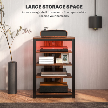 HOMCOM TV Stand with Lights, 4-Tier Storage Shelves for TVs up to 29"