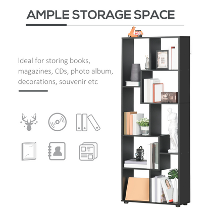 178cm 8-Shelf Bookcase w/ Melamine Surface Foot Pads Black Multipurpose 8-Grid