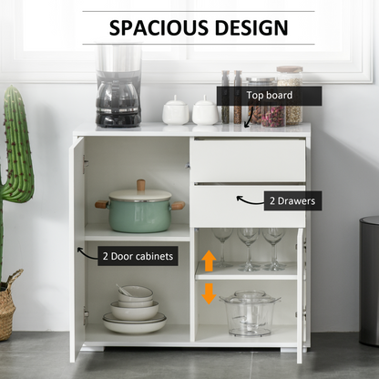 Side Cabinet with 2 Door Cabinet and 2 Drawer for Home Office White