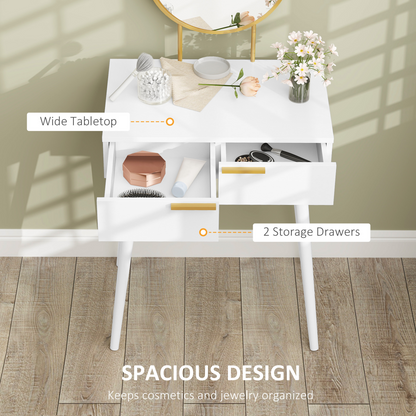 HOMCOM Modern Dressing Table w/ 2 Drawers Round Mirror for Bedroom White