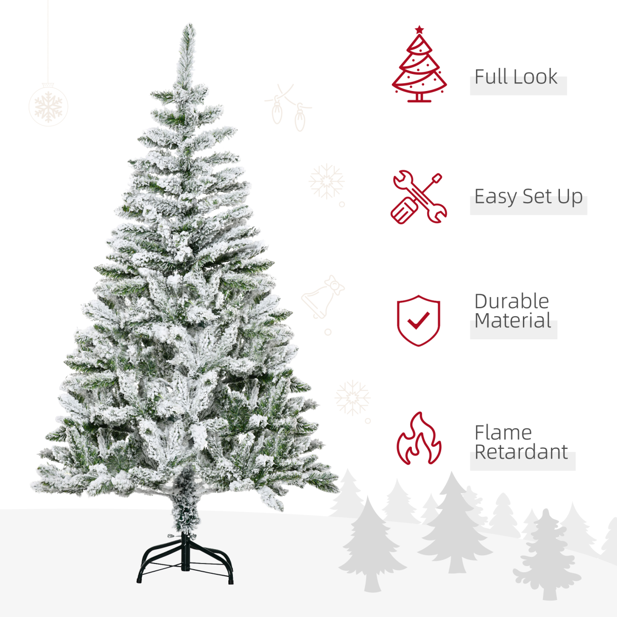 5ft Snow Flocked Artificial Christmas Tree w/ Realistic Branch Tips HOMCOM
