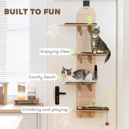 PawHut 4-Level Cat Tree Door Mounted with Washable Plush Pads, Toy Ball
