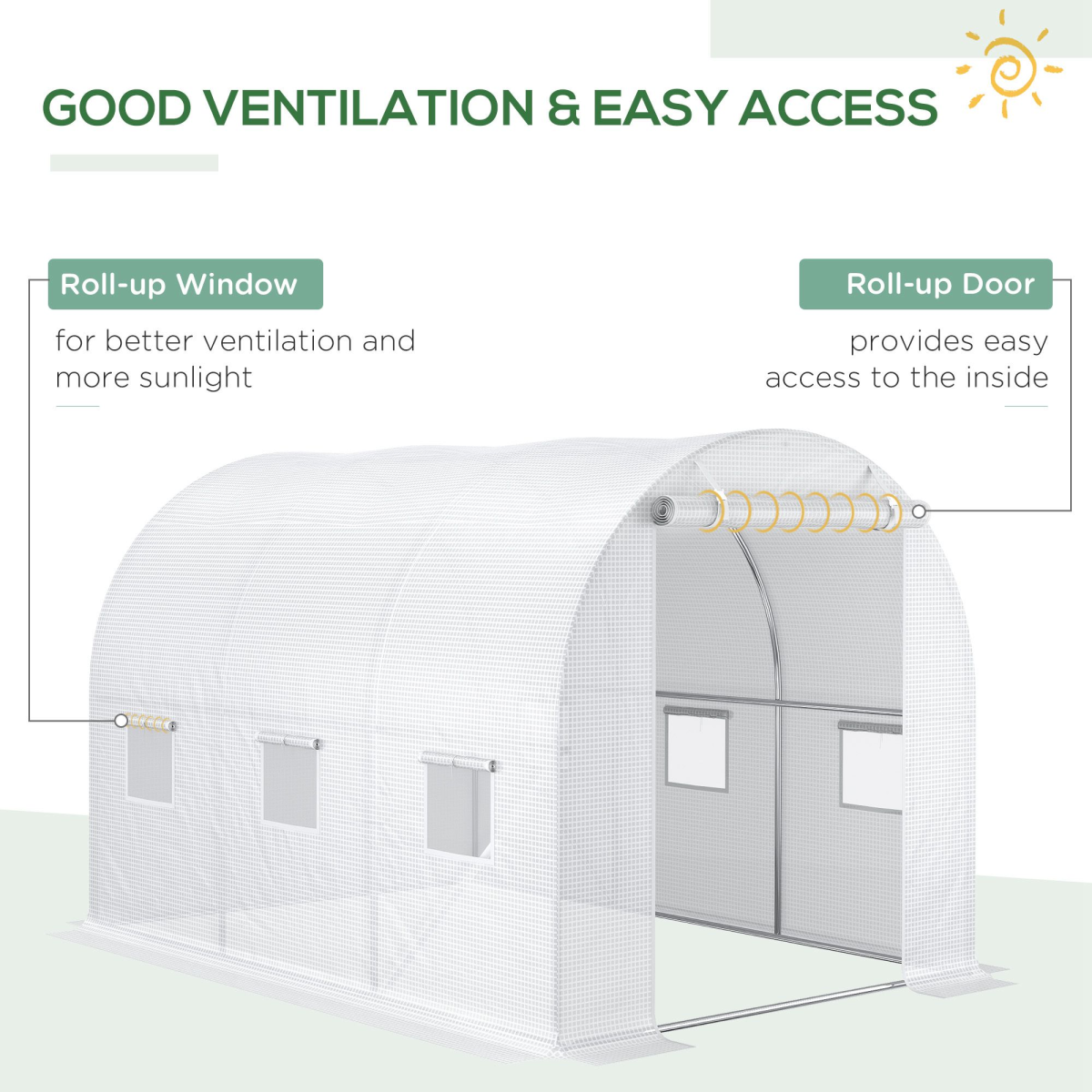 Outsunny 3 x 2 x 2m Replacement Greenhouse Cover w/ Windows, White