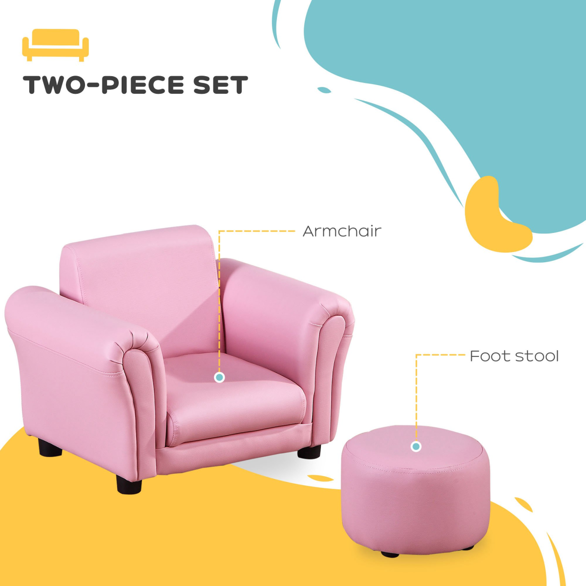Kids Sofa Children Chair Seat Armchair W/Footstool Playroom Bedroom Pink