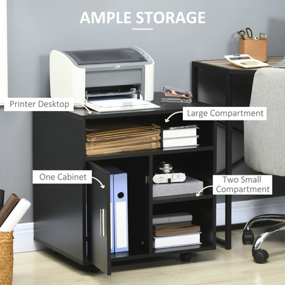 Multi-Storage Printer Unit Office Organisation w/ 5 Compartments Black HOMCOM