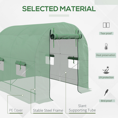 2.5 x 2m Walk-In Polytunnel Greenhouse with Steel Frame Roll Up Door Green