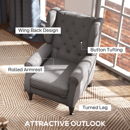 Accent Armchair Home Furniture Retro Tufted Club Wood Fabric Dark Grey