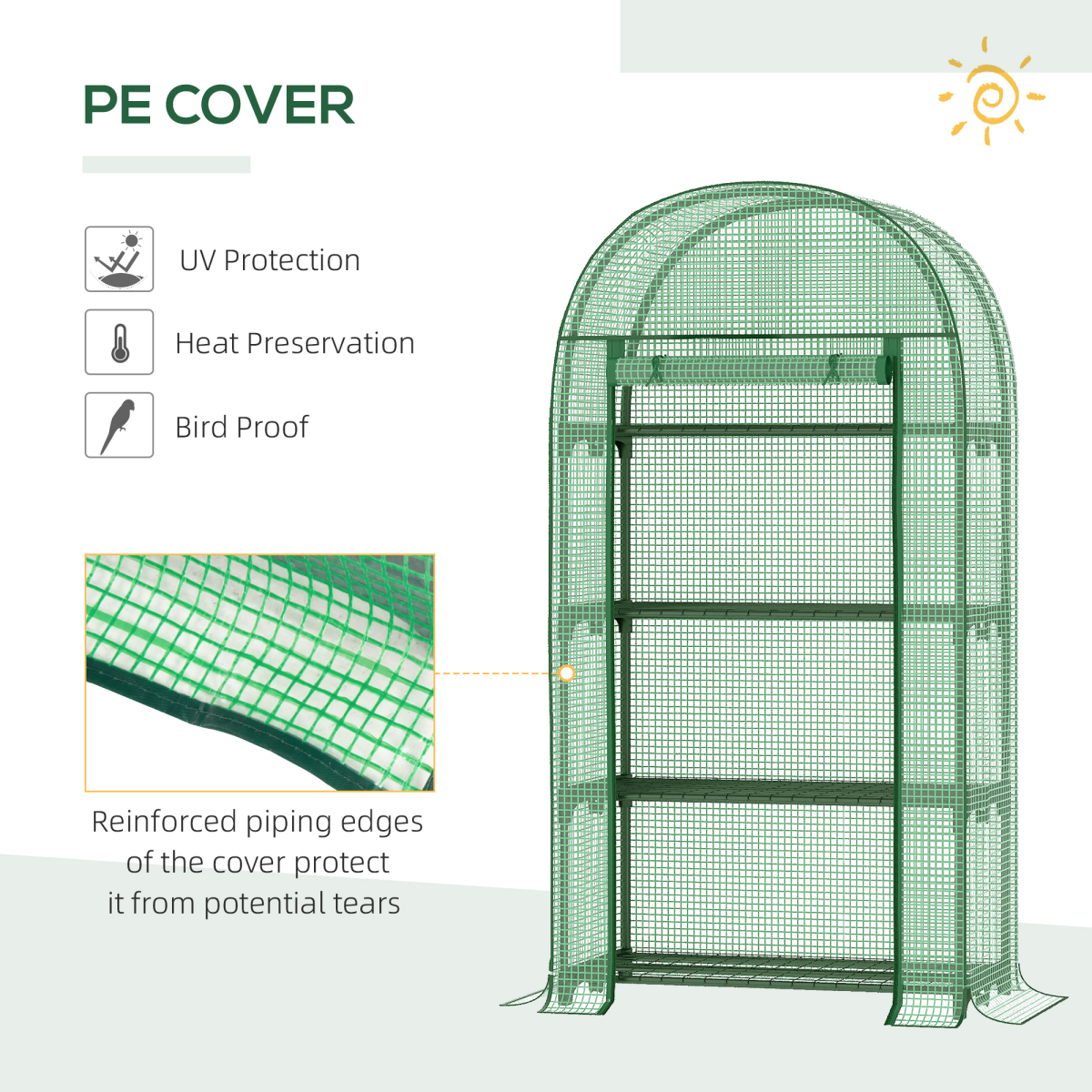80x49x160cm Mini Greenhouse with Storage Shelf, Roll-Up ZipDoorPE Cover, Green