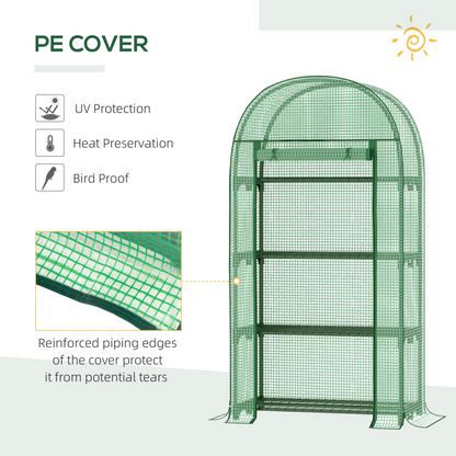 80x49x160cm Mini Greenhouse with Storage Shelf, Roll-Up ZipDoorPE Cover, Green
