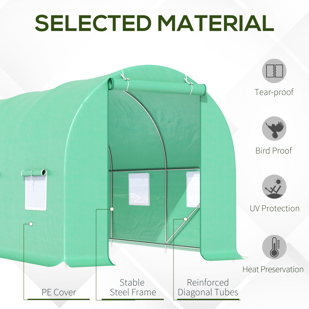 Outsunny 4.5m x 2m x 2m Walk-In Gardening Plant Greenhouse w/ PE Cover, Green