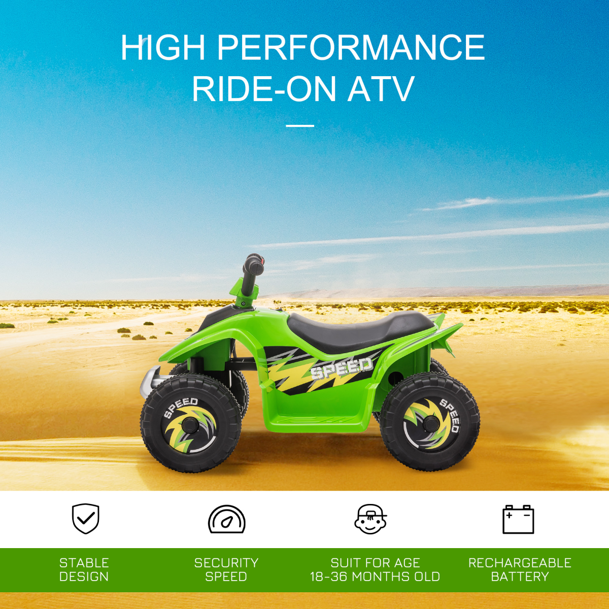 6V Kids Electric Ride on Car with Big Wheels 18-36 Months Toddlers Green