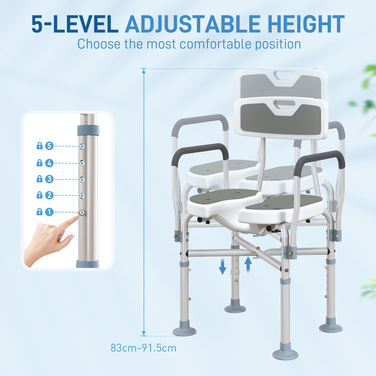 Comfortable Shower Stool with Padded Seat & Aluminium Frame - 136kg Capacity