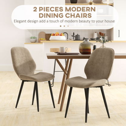 HOMCOM Dining Chairs Set of 2, Upholstered Kitchen Chairs with Metal Legs, Brown