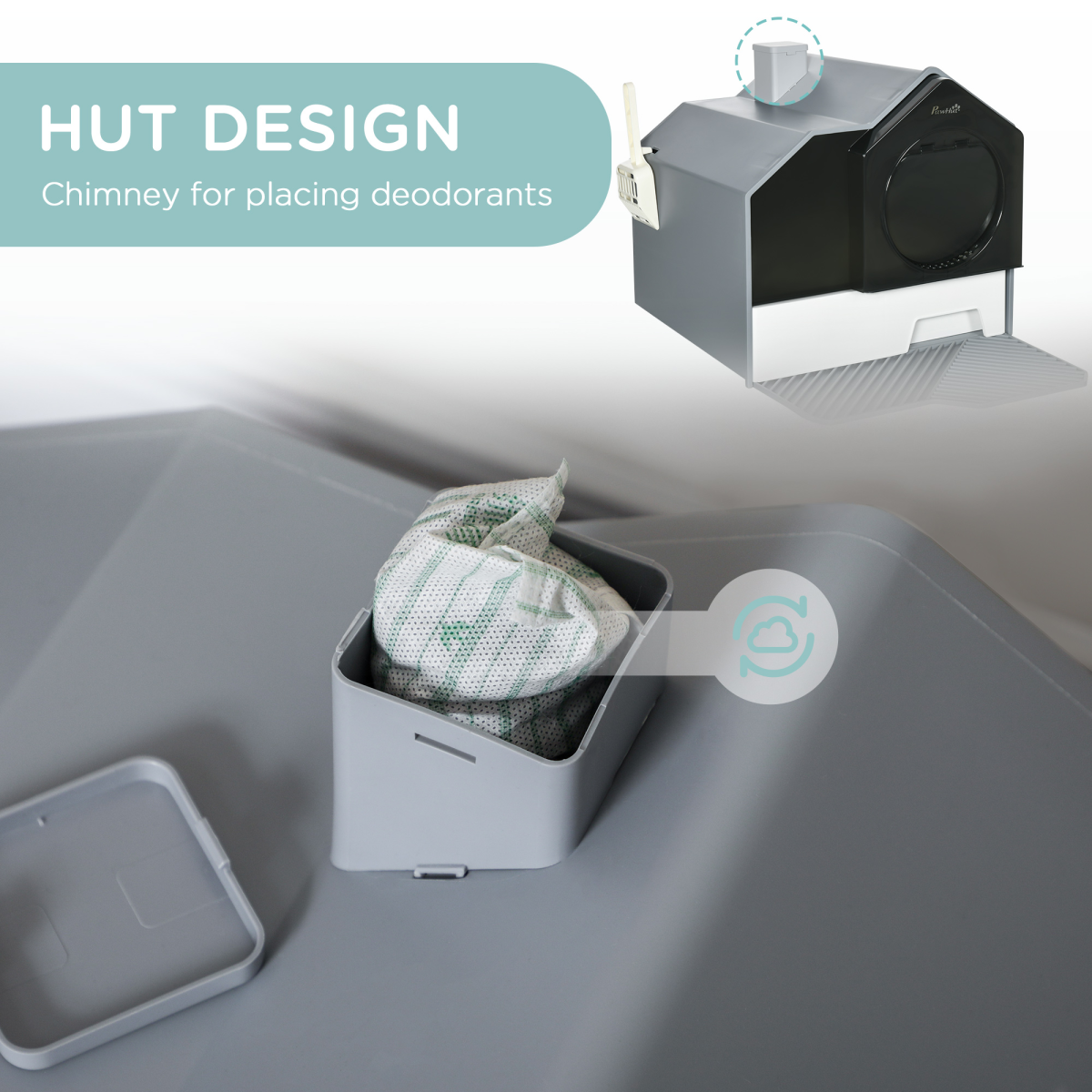 PawHut Hooded Cat Litter Tray with Scoop Drawer Pan, Handle, Deodorant