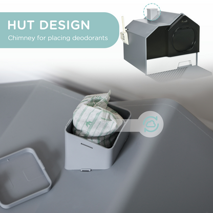 PawHut Hooded Cat Litter Tray with Scoop Drawer Pan, Handle, Deodorant