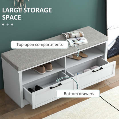 HOMCOM Shoe Bench with Removable Cushion, Open Compartments and Drawers