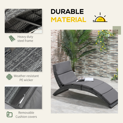 Garden Patio Rattan Wicker Folding Sun Lounger Cushion  Grey