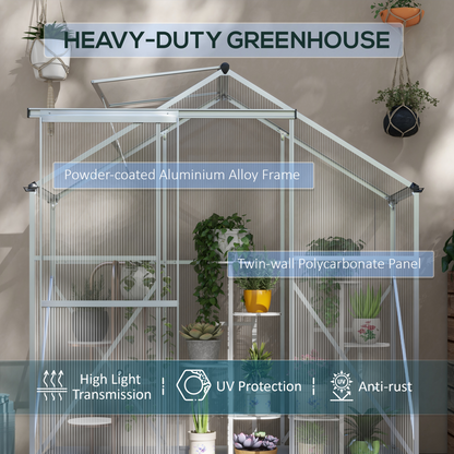 Outsunny 6 x 2.5ft Polycarbonate Greenhouse Aluminium Green House, Silver