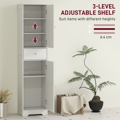 HOMCOM Tall Bathroom Storage Cabinet with Arch Doors Adjustable Shelf White