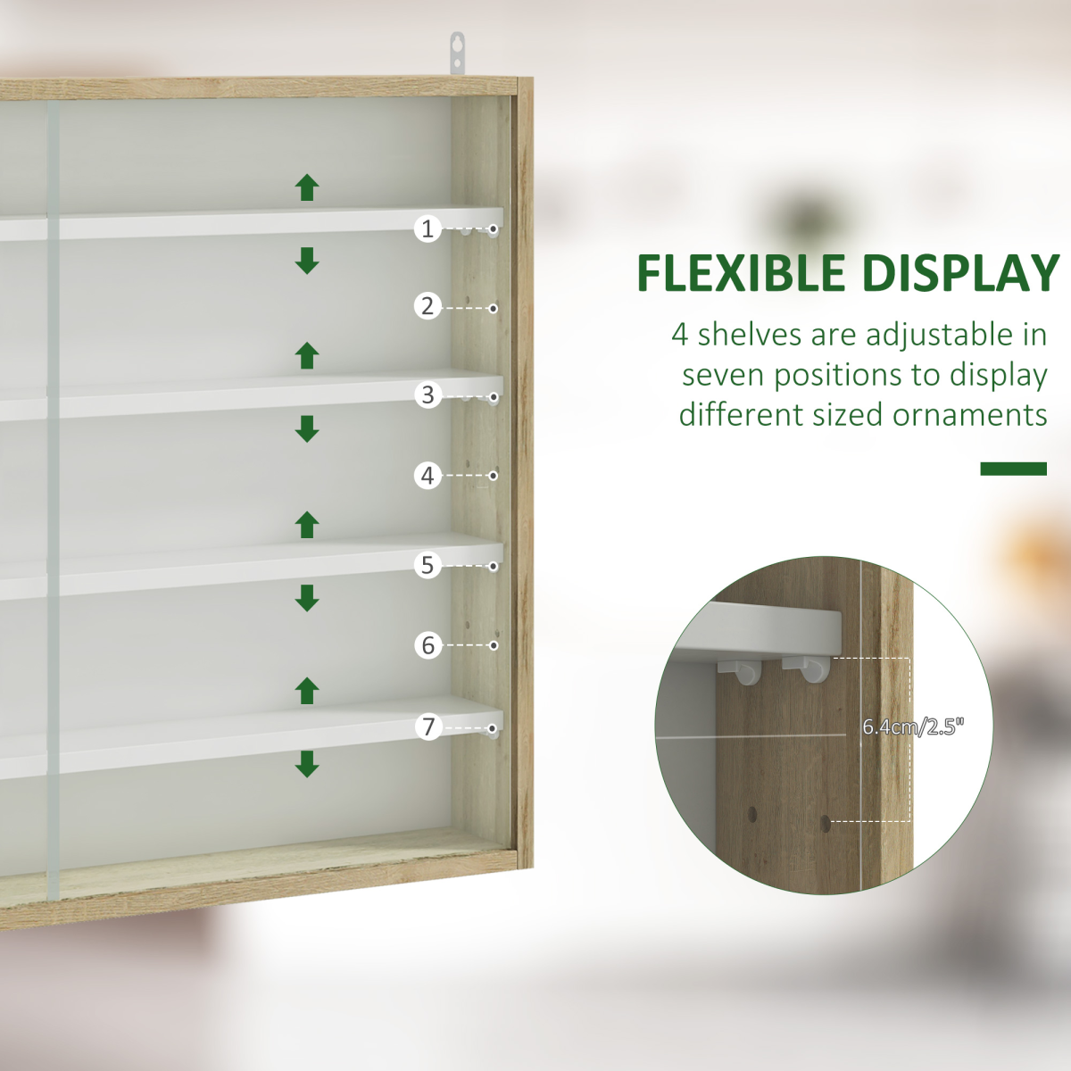 HOMCOM 5-Tier Wall Display Shelf Unit Cabinet w/ Shelves Glass Doors Natural