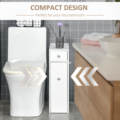 Slim Floor Cabinet Narrow Wooden Storage with Drawers Bathroom White HOMCOM