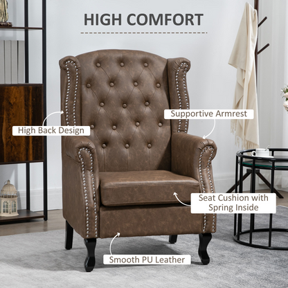 Chesterfield-style Wing Back Armchair Tufted Accent Chair Brown