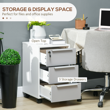 3-Drawer Locking File Cabinet Mobile Chest of Drawers Side Table Wheels
