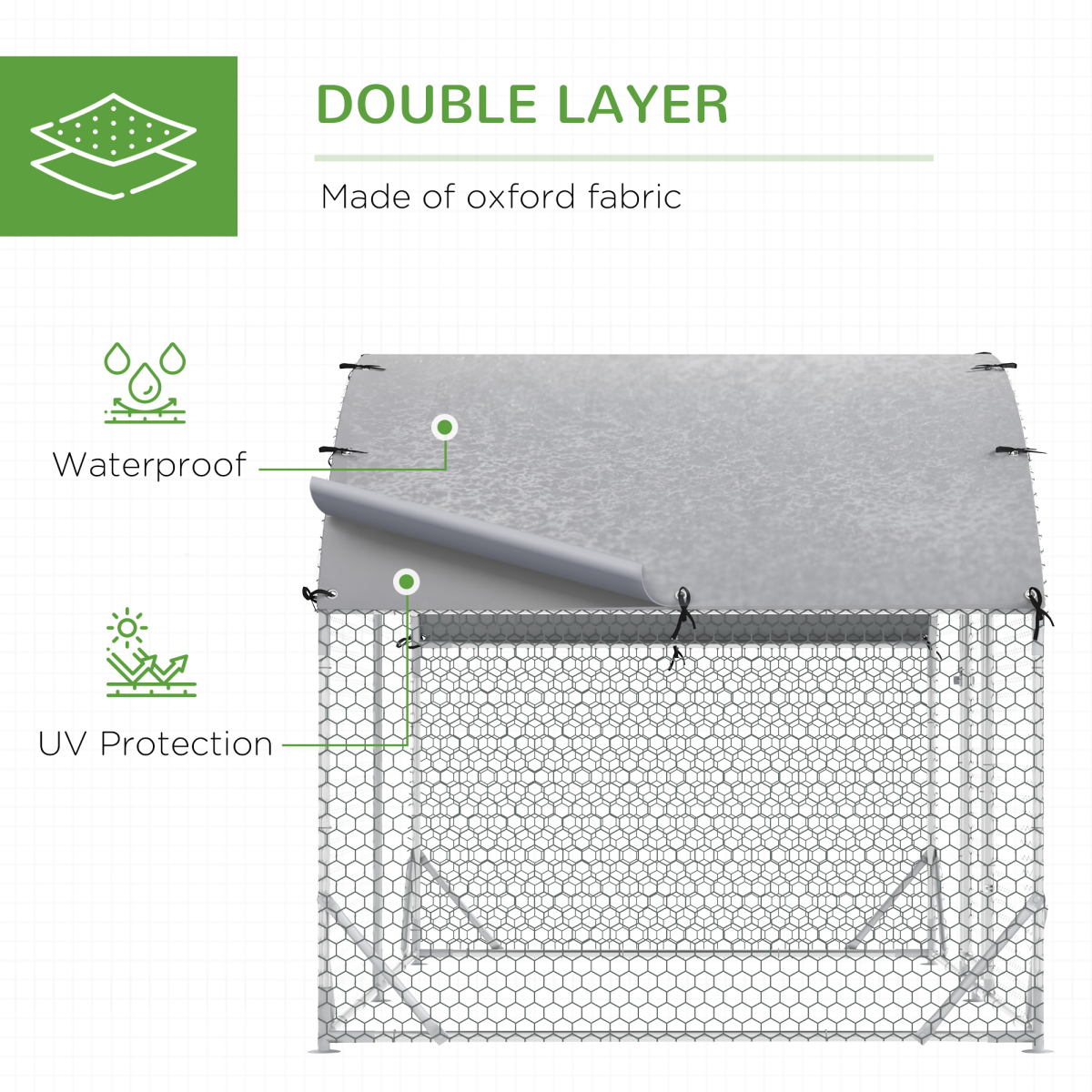 Chicken Run One Room Galvanised Chicken Coop Hen House w/ Cover 2.8 x 1.9 x 2m