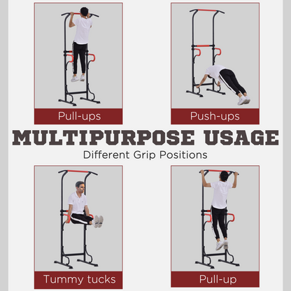 Steel Multi-Use Exercise Power Tower Station Adjustable Height w/ Grips HOMCOM