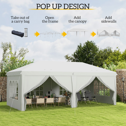 Outsunny 3 x 6m Pop Up Gazebo Height Adjustable Party Tent w/ Storage Bag Black