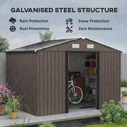 9 X 6FT Outdoor Storage Garden Shed Sliding Door Galvanised Metal Brown