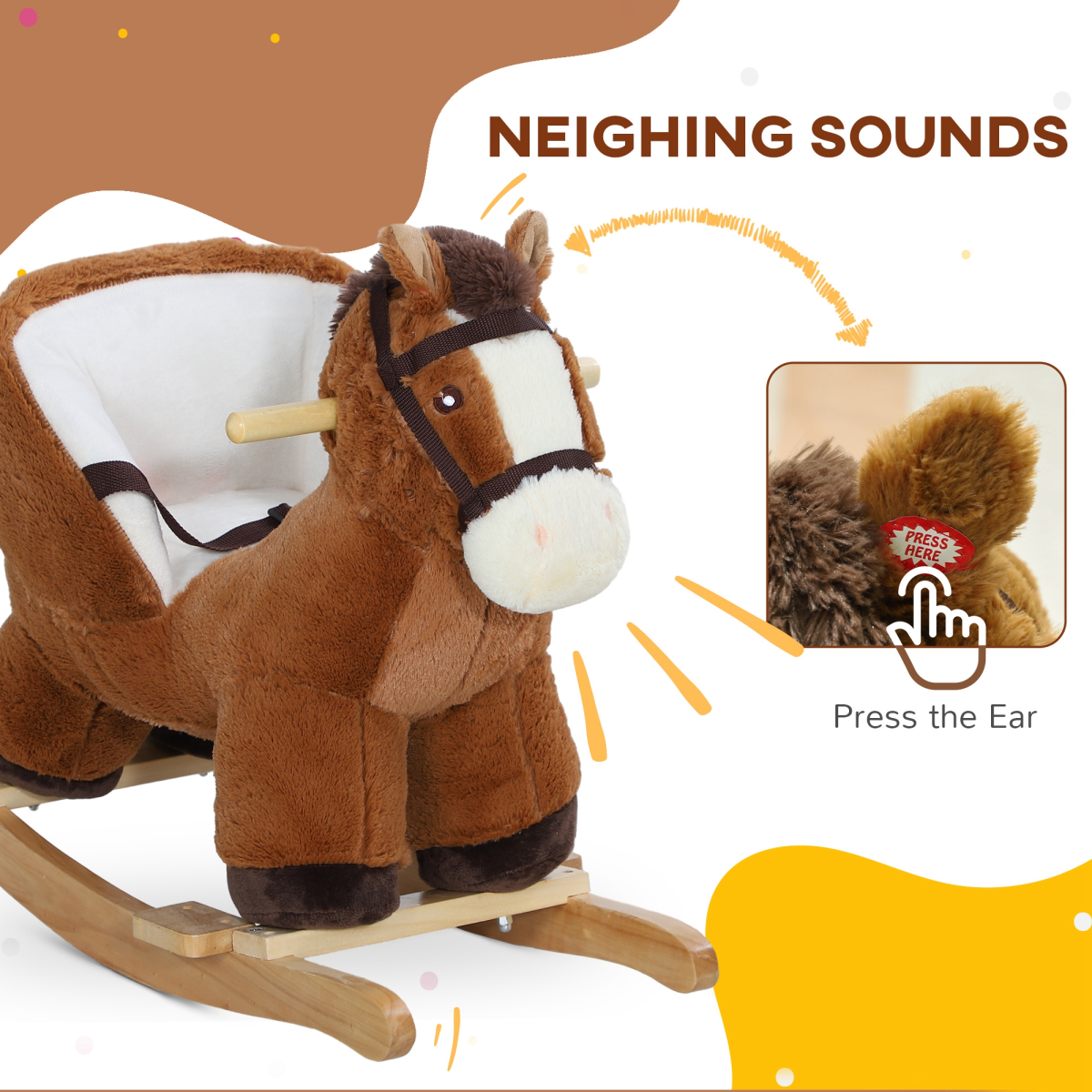 AIYAPLAY Kids Rocking Horse w/ Sound, Safety Belt - Brown