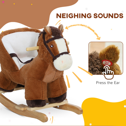 AIYAPLAY Kids Rocking Horse w/ Sound, Safety Belt - Brown