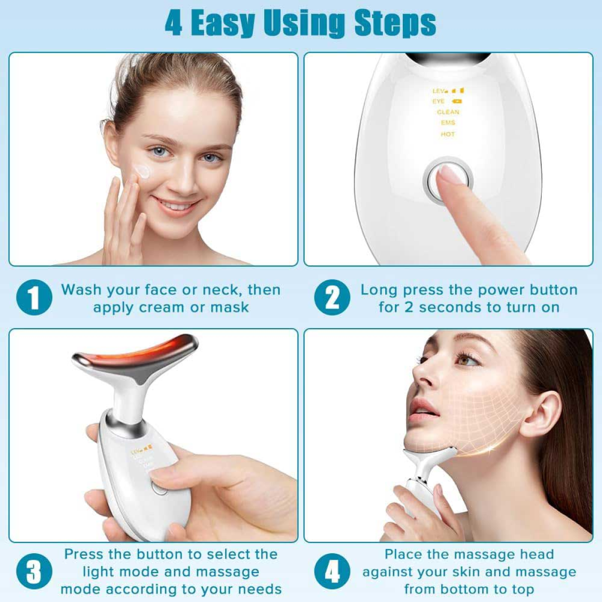 Neck Face Massager Face Sculpting Tool 3 Colour Modes and Vibration for Facial Massager for Double Chin - Black