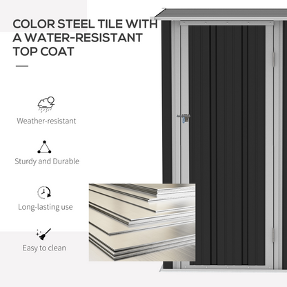 Garden Storage Shed, Sloped Roof, Lockable Door Grey, 142 x 84 x 189cm