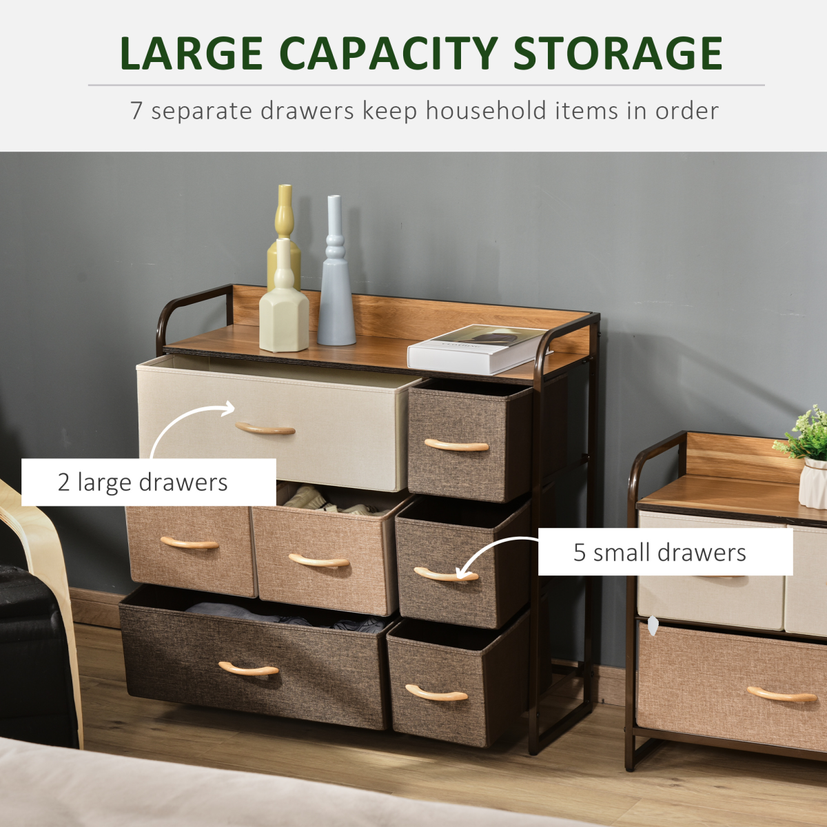 HOMCOM 7-Drawer Dresser, Fabric Chest of Drawers, Storage Organizer