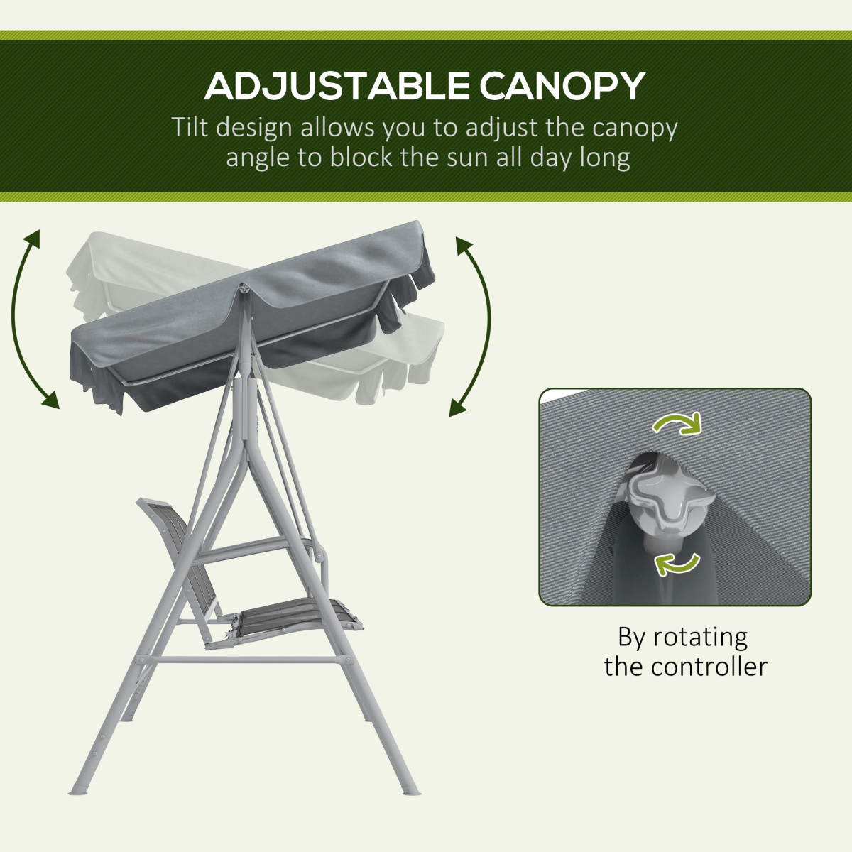 Outsunny Metal Swing Chair Garden Hammock 3 Seater Patio Bench with Canopy, Grey