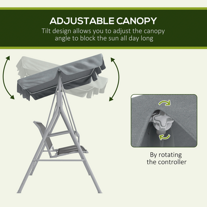Outsunny Metal Swing Chair Garden Hammock 3 Seater Patio Bench with Canopy, Grey