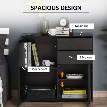 Side Cabinet with 2 Door Cabinet and 2 Drawer for Home Office Black