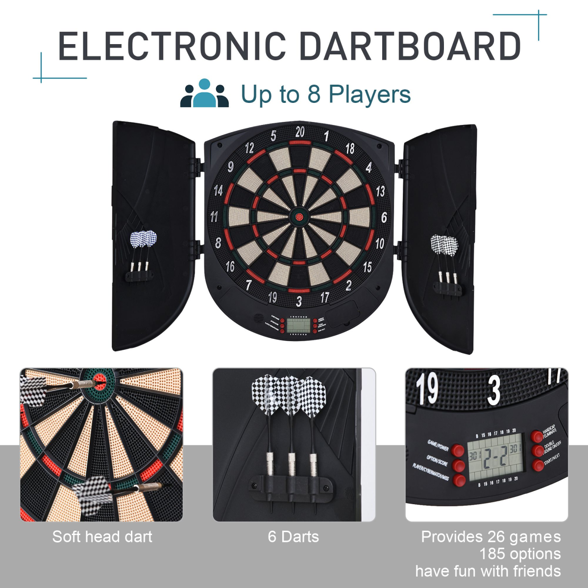 Electronic Dartboard Set 26 Games and 185 Variations with 6 Darts
