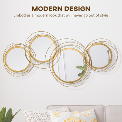 HOMCOM Metal Wall Art Decorative Mirror Decor Modern Wall Sculpture, Gold