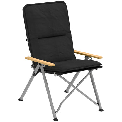 Outsunny Portable Camping Chair for Adults, High Back Folding Chair with Padded Seat and Carry Bag, Outdoor Recliner for Hiking, Fishing, Beach and Picnic, Black