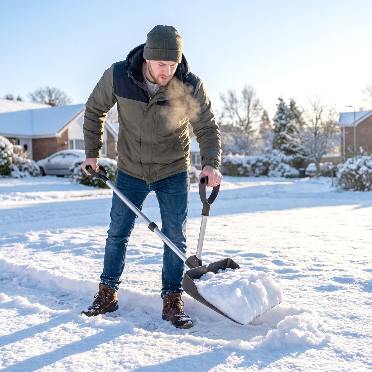 Outsunny Heavy-Duty Snow Shovel with Assist Handle, Portable Snow Pusher with 45cm Wide Blade, Detachable Aluminium Handle