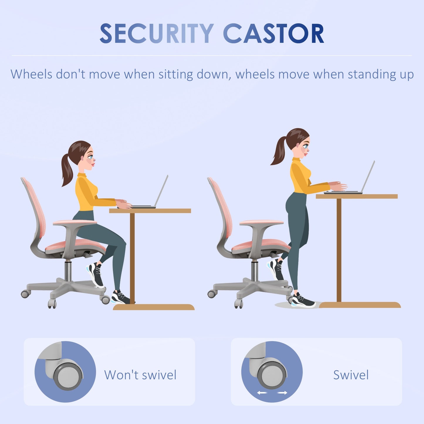 Vinsetto Office Chair, Breathable Mesh Swivel Desk Chair with Adjustable Height and  360° Swivel Security Wheels for Home Office, Study, Pink