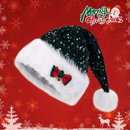 Christmas Hat Red Paillette Bowknot Plush Decorative Hat