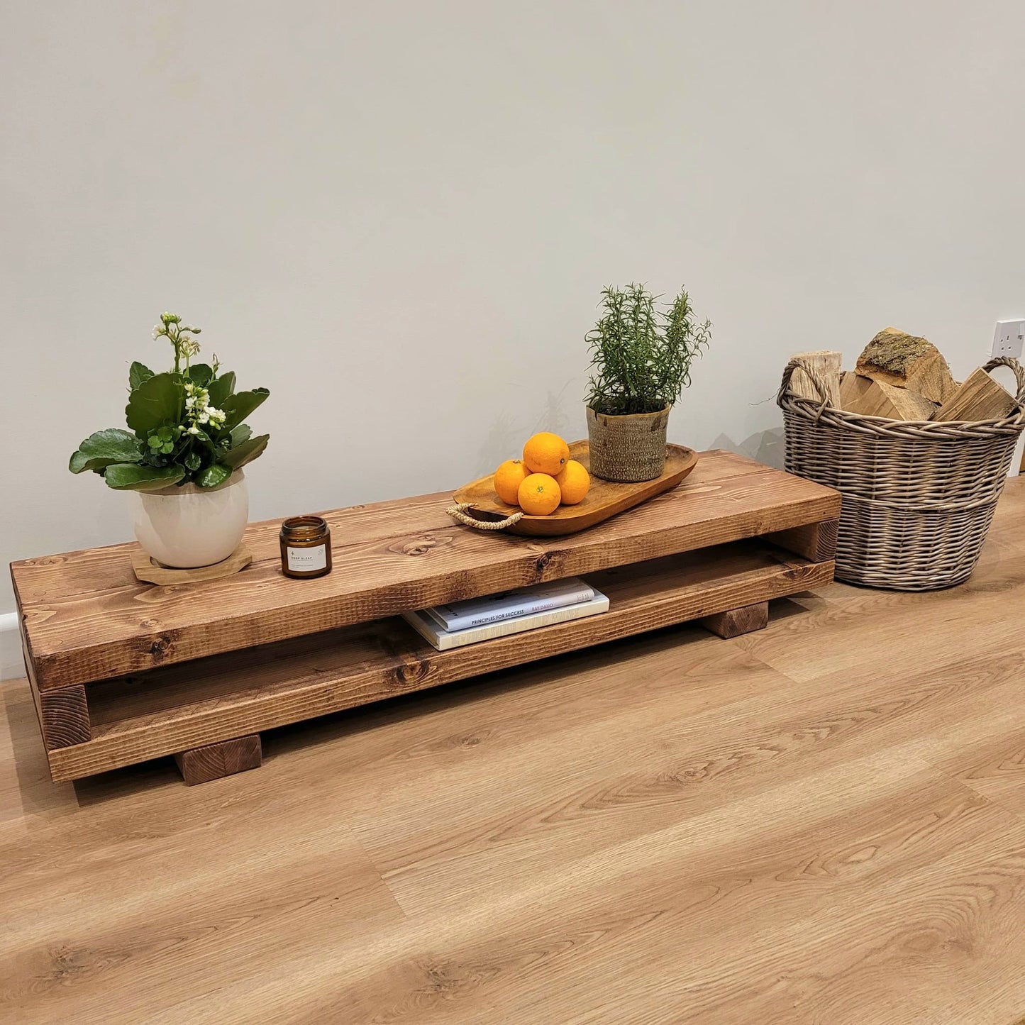 VIOT Low Solid Wood Chunky TV Unit