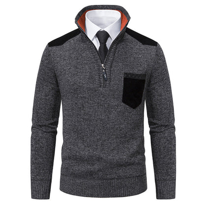 Pullover Men Sweater Thick Polo Shirts Korean Half Zipper Cold Blouse Stand Collar Autumn Winter Outerwear Luxury Cloth