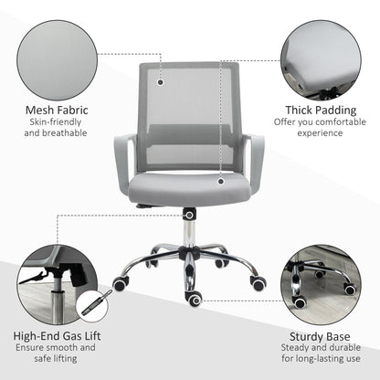 Vinsetto Ergonomic Desk Chair Mesh Office Chair with Adjustable Height Armrest and 360\'c2\'b0 Swivel Castor Wheels Grey