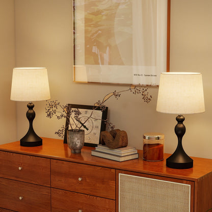 HOMCOM Set of Two Three-Colour Lamps, with USB Ports - Black/Beige