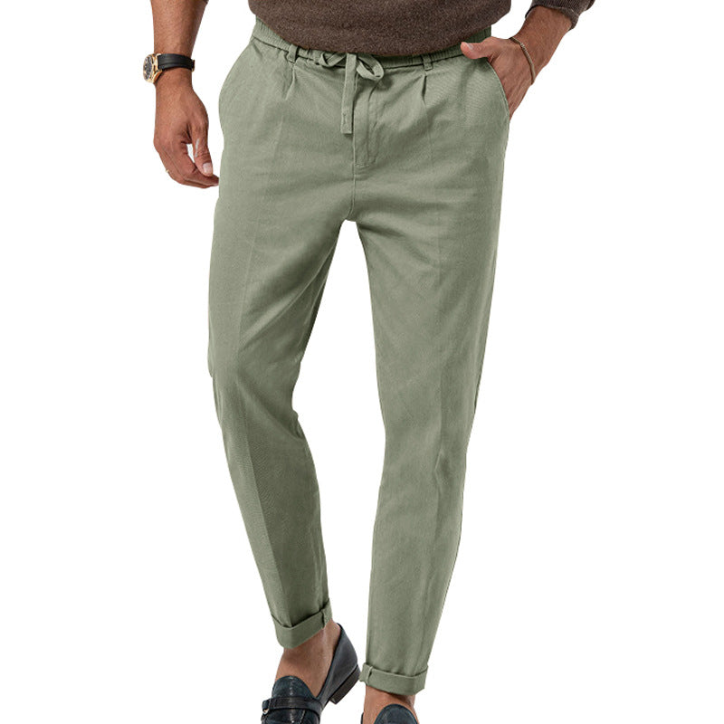 Casual Drawstring Pants Men's Business Straight Solid Color Suit Pants